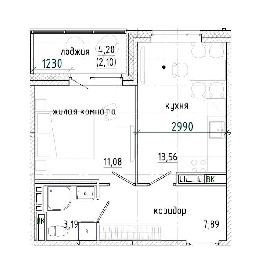 Однокомнатная квартира в : площадь 37.82 м2 , этаж: 3 - 7 – купить в Санкт-Петербурге